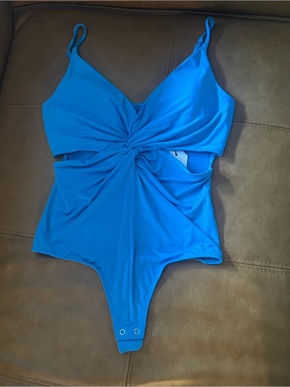 NWT Express Blue Twist Front Cutout Bodysuit Size S Body Contour